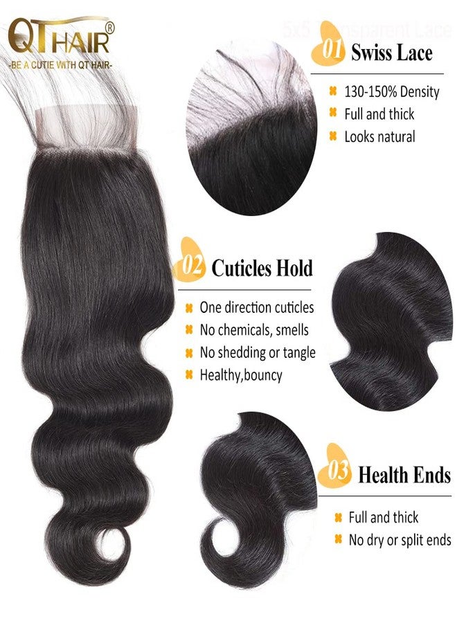 QTHAIR 18A 5x5 Body Wave HD Closure Human Hair Transparent Lace Closure 14inch Top Swiss Lace Closure Brazilian Virgin Hair Body Wave 150% Density Pre Plucked Natural Hairline Baby Hair - Image 3